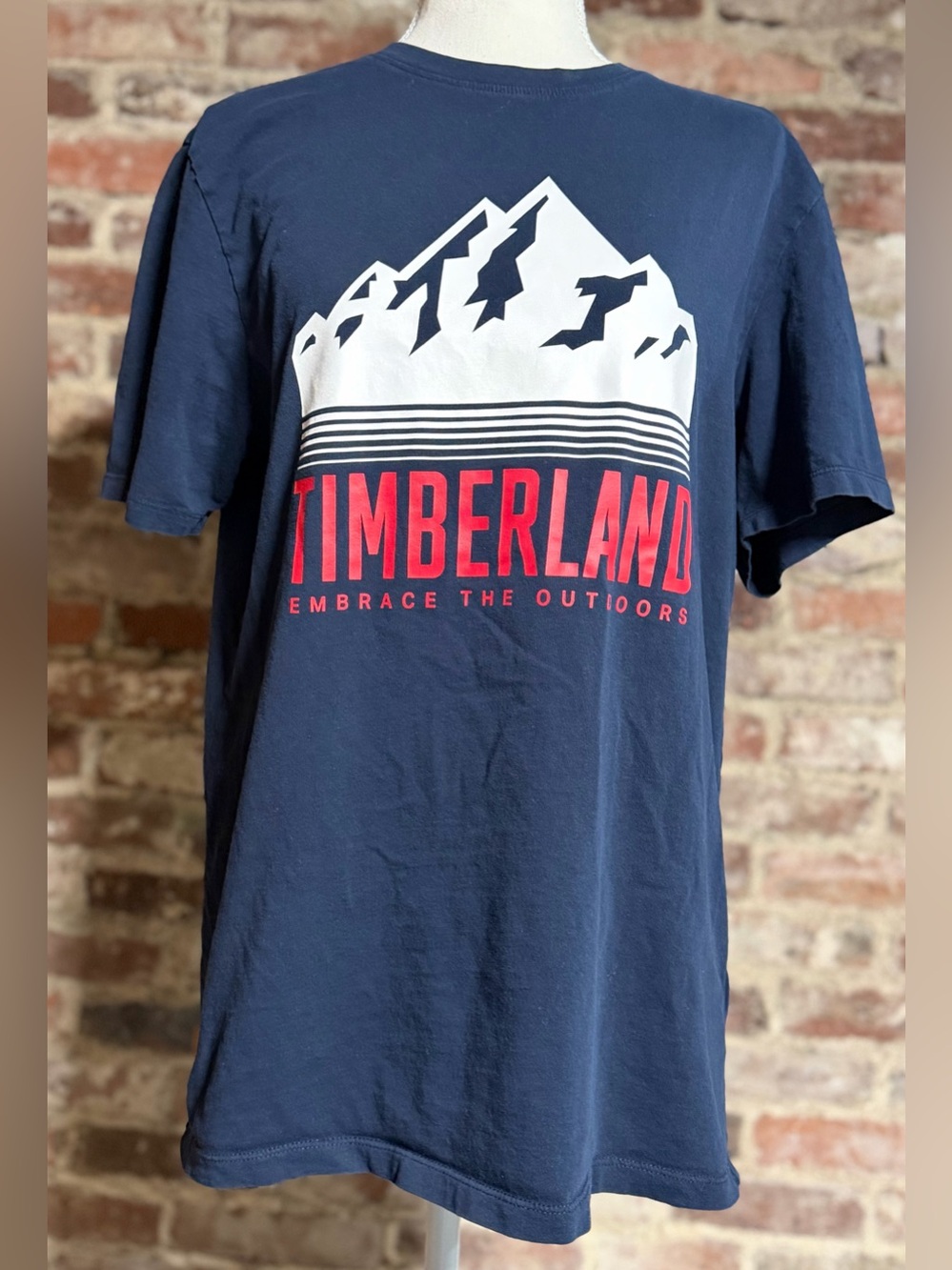 Timberland Men's Embrace The Outdoors Mountain Graphic T-Shirt Navy Blue Size M